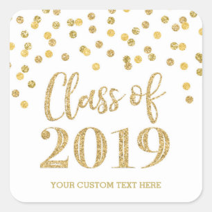 Sticker Carré Parties scintillant d'or Confetti Graduation 2019
