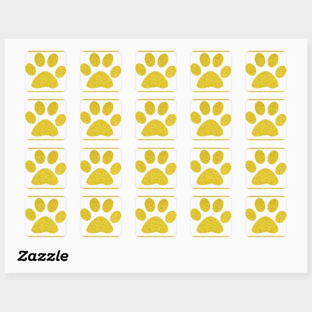 Sticker Carré Parties scintillant d'or Empreintes de pattes blan (Feuille)