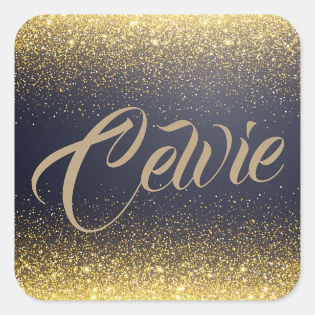 Sticker Carré Parties scintillant d'or personnalisée | Sceau à c (Devant)