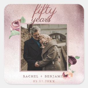 Sticker Carré Parties scintillant d'or rose 50 ans Mariage Anniv
