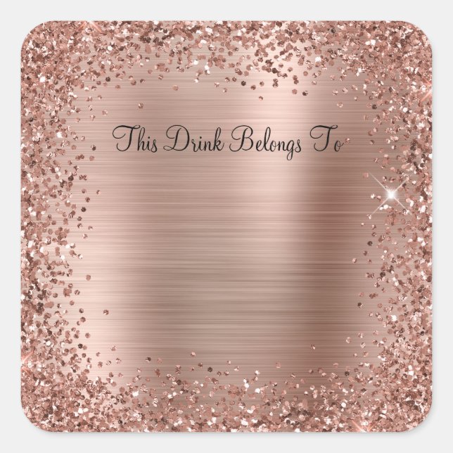 Sticker Carré Parties scintillant d'or rose et huile Ce drink ap (Devant)