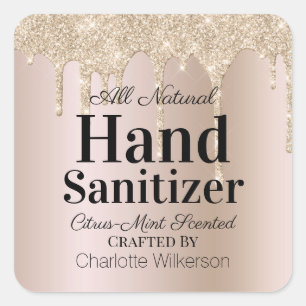 Sticker Carré Parties scintillant d'or Sanitizer fait maison sur