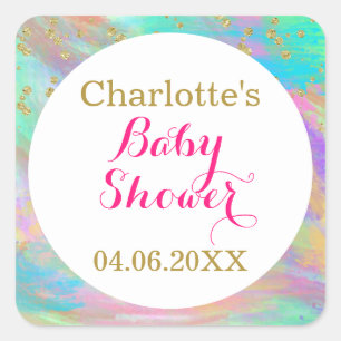 Sticker Carré Parties scintillant d'or Unicorne couleur Baby sho