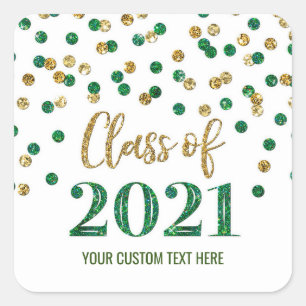 Sticker Carré Parties scintillant d'or vert Confetti Graduation 