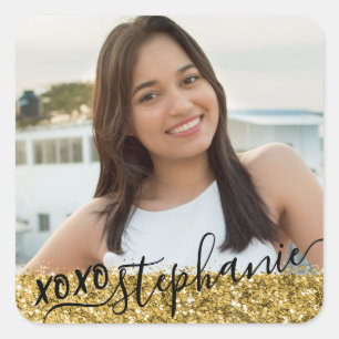 Sticker Carré Parties scintillant d'or XOXO Merci Party Favorise