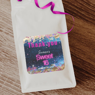 Sticker Carré Parties scintillant dorée moderne Hot Neon Rose Sw