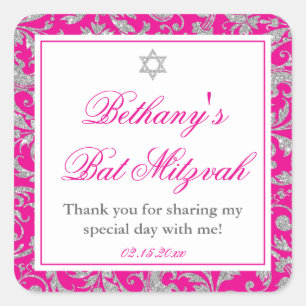 Sticker Carré Parties scintillant en argent rose chaud tourbillo