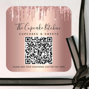 Sticker Carré Parties scintillant en cuivre or Rose QR Code