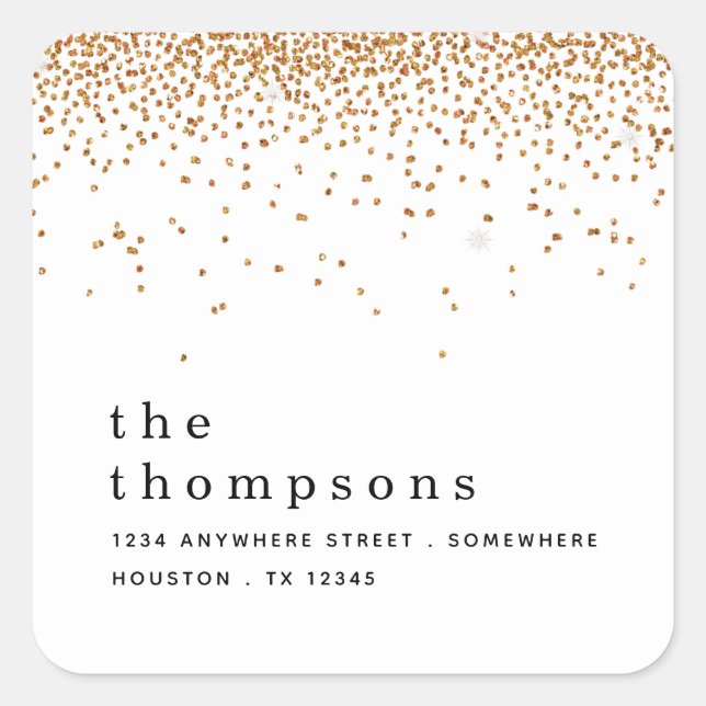 Sticker Carré Parties scintillant Gold Nom Retour Adresse Noël (Devant)