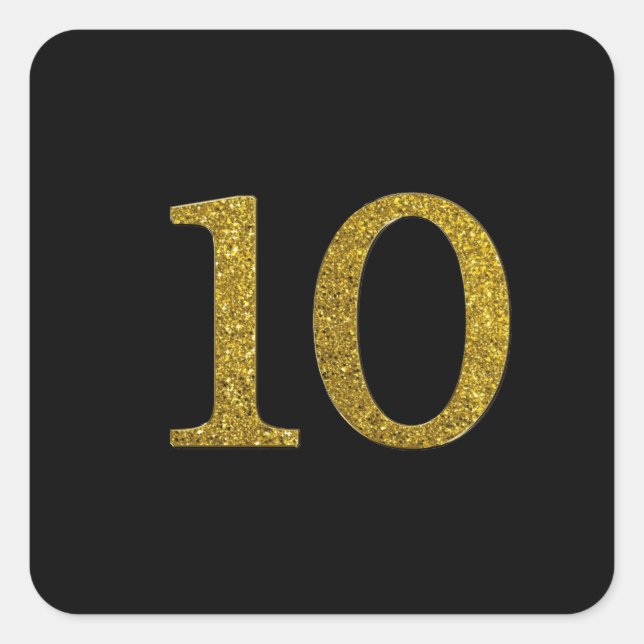 Sticker Carré Parties scintillant Gold Numéro 10 police large (Devant)