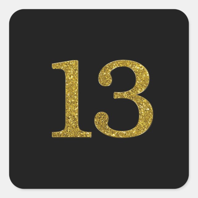 Sticker Carré Parties scintillant Gold Numéro 13 police large (Devant)
