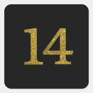 Sticker Carré Parties scintillant Gold Numéro 14 police large