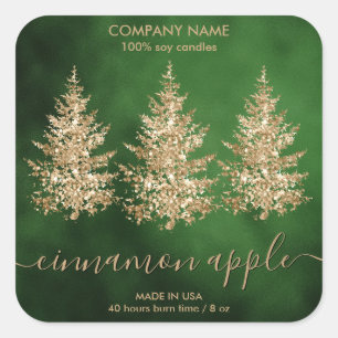 Sticker Carré Parties scintillant Green Christmas Tree Bougie Ét