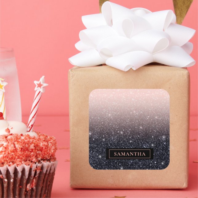 Sticker Carré Parties scintillant moderne noire et rose Étincell (Fête)