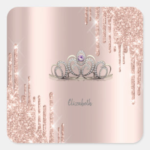 Sticker Carré Parties scintillant modernes Rose Gold Tiara