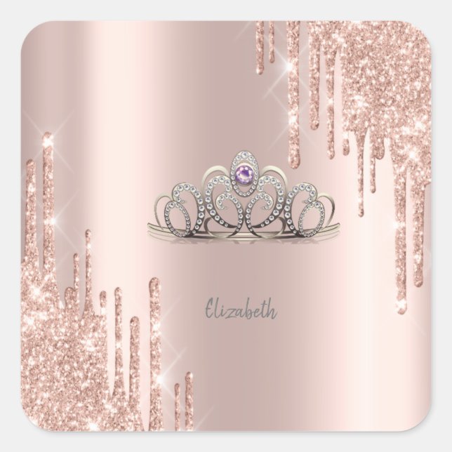 Sticker Carré Parties scintillant modernes Rose Gold Tiara (Devant)