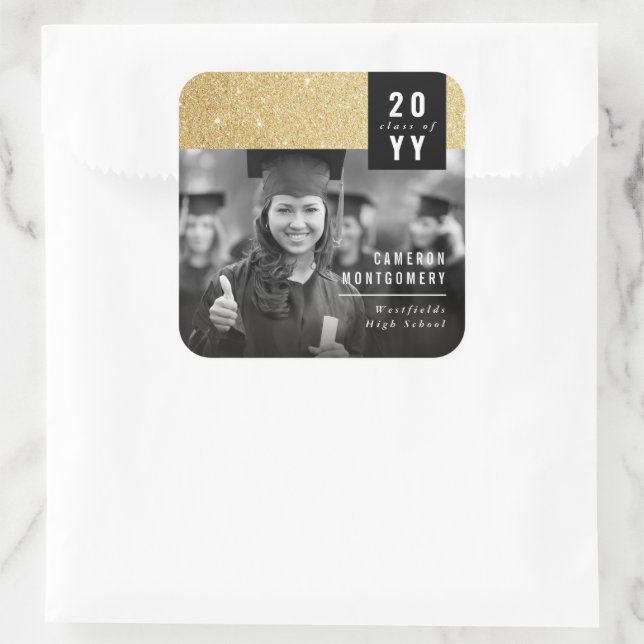 Sticker Carré Parties scintillant Or Design Moderne Chic Photo G (Sac)