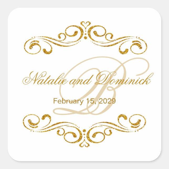 Sticker Carré Parties scintillant or tournois Mariage Monogram L (Devant)