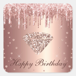 Sticker Carré Parties scintillant rose de goutte d'or et diamant