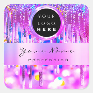 Sticker Carré Parties scintillant rose Holographique Nom du logo