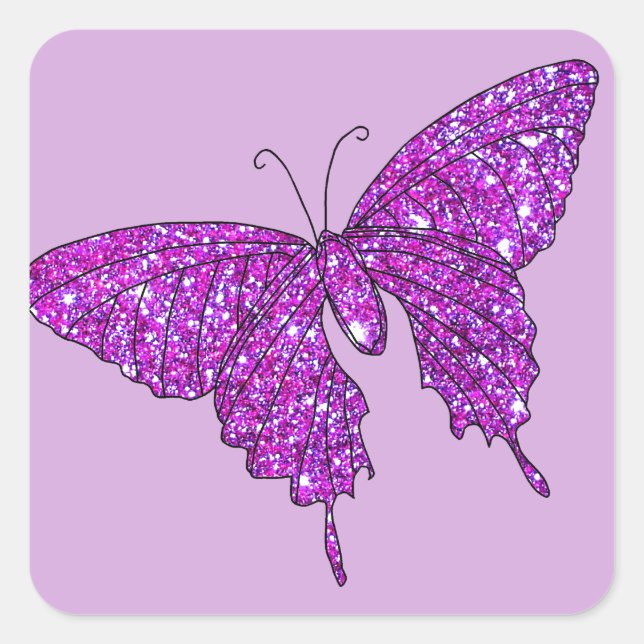 Sticker Carré Parties scintillant rose Lilac Étincelle Papillon  (Devant)
