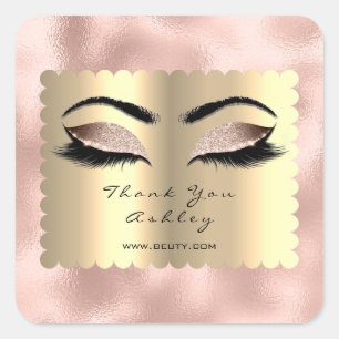 Sticker Carré Parties scintillant rose métallique Merci de Lash 