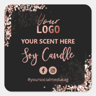Sticker Carré Parties scintillant rose Or sur bougie de soja noi
