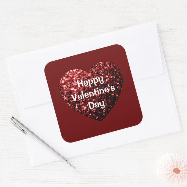 Sticker Carré Parties scintillant rouge étincelle Heureuse Saint (Enveloppe)