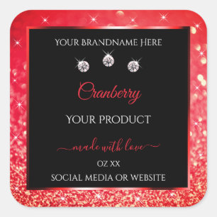 Sticker Carré Parties scintillant rouge noir produit Emballage