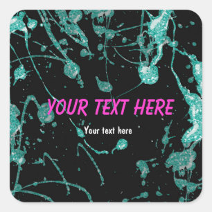 Sticker Carré Parties scintillant turquoise Paint Splatter étiqu