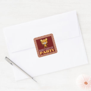 Sticker Carré Party Animal Bear, Chevron Birthday Party