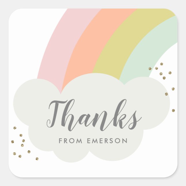 Sticker Carré Pastel arc-en-ciel enfants merci pour (Devant)