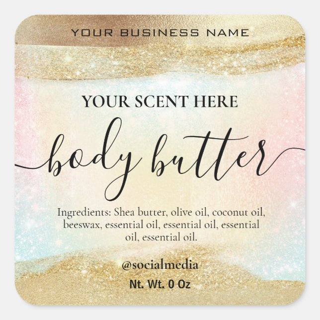 Sticker Carré Pastel Arc-en-Ciel Parties scintillant Or Beurre C (Devant)