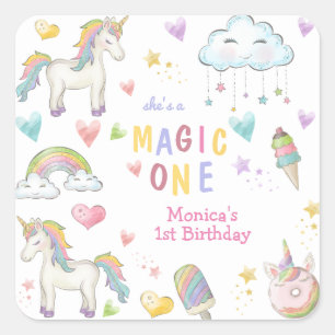 Sticker Carré Pastel arc-en-ciel unicorne magie un anniversaire