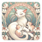 Pastel Art Nouveau Mère Chat et chatons