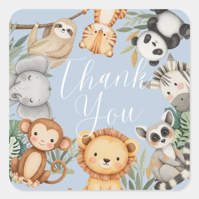 Sticker Carré Pastel baby shower tropical Jungle Safari Animaux (Devant)