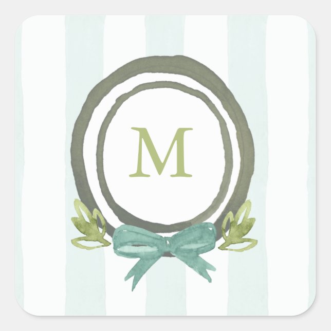Sticker Carré Pastel Bleu clair et Vert Monogramme Crest (Devant)