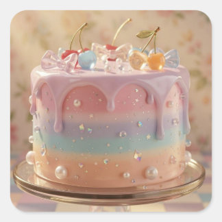 Sticker Carré Pastel Glass Food Aesthetic Rainbow Birthday Cake