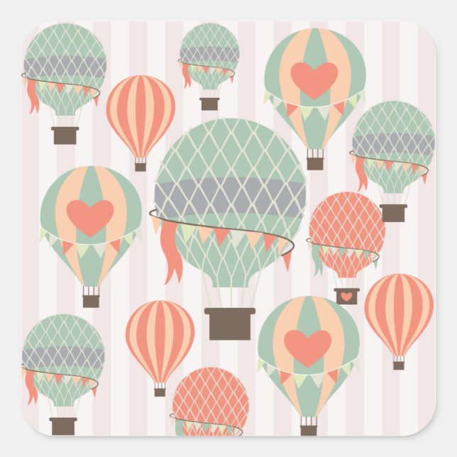 Sticker Carré Pastel Hot Air Balloons Monte Pink Strié Sky (Devant)
