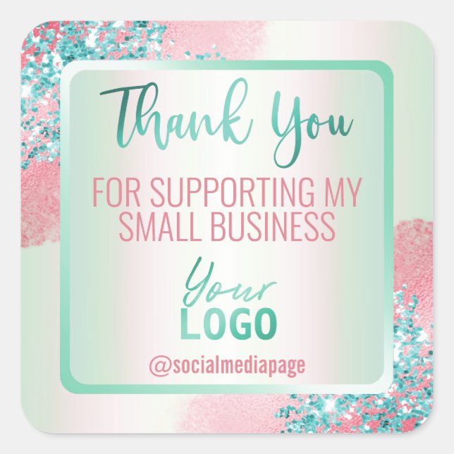 Sticker Carré Pastel Pink Mint Blue Merci Business Logo (Devant)