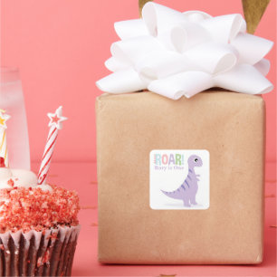 Sticker Carré Pastel Purple Baby Dinosaures Roar Anniversaire