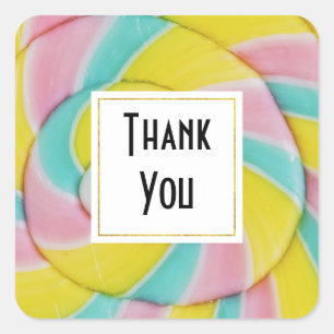 Sticker Carré Pastel Rainbow Spiral Candy Merci photo