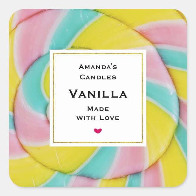 Sticker Carré Pastel Rainbow Spiral Candy Photo Bougie Business (Devant)
