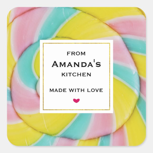 Sticker Carré Pastel Rainbow Spiral Candy Photo Cuisine (Devant)