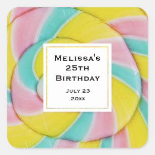 Sticker Carré Pastel Rainbow Spiral Candy Photo Party