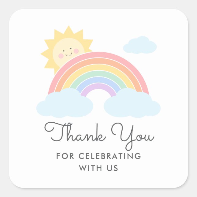 Sticker Carré Pastel Rainbow Sunshine Favoriser le Merci (Devant)
