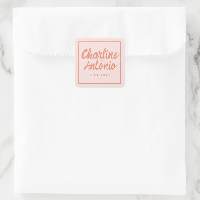 Sticker Carré Pastel Rouge rose écriture manuscrite Mariage rétr (Sac)