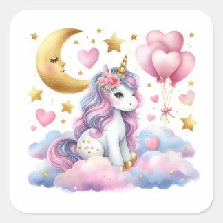 Sticker Carré Pastel Unicorn