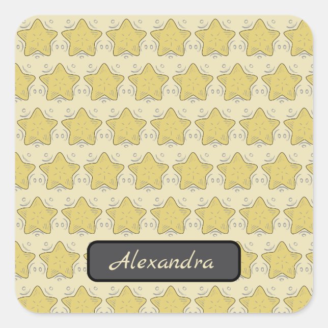 Sticker Carré Patchwork appliqué étoile jaune (Devant)