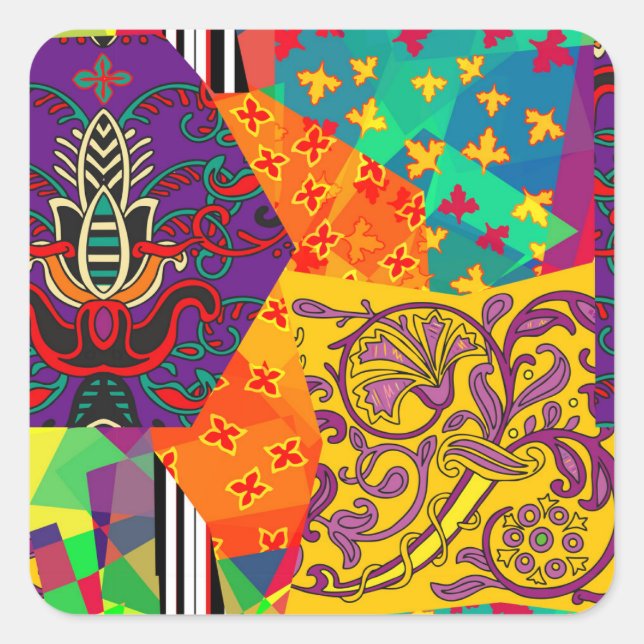 Sticker Carré Patchwork indien turc festier Mandala (Devant)